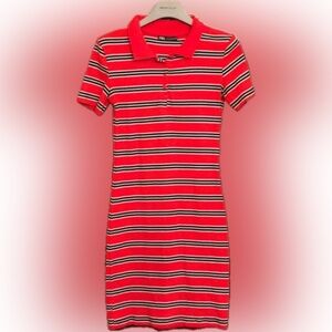 Zara Red and Black Striped Bodycon Dress Size Small